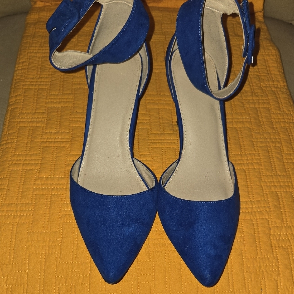 Vintage Royal Blue Ankle Strap Kitten Heels